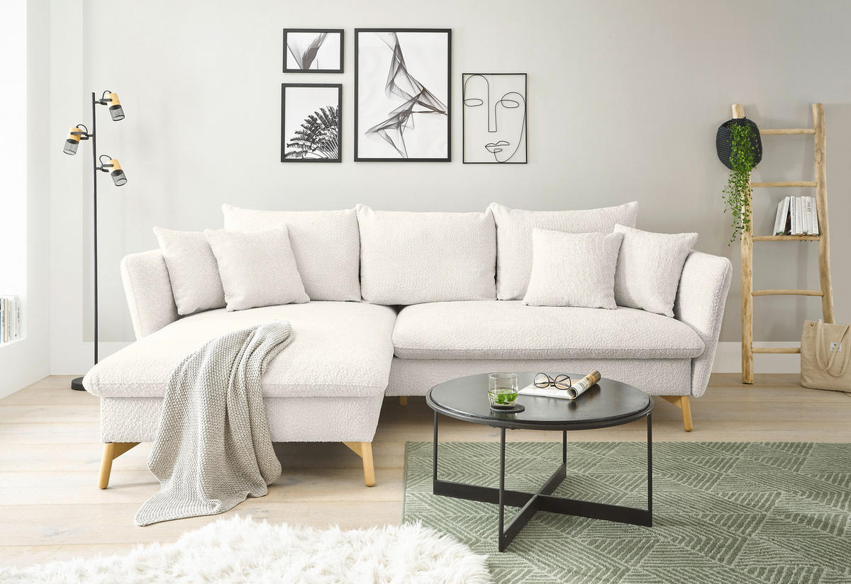 ECKSOFA S11 Ambriamo Weiß 258/91/167 cm Recamiere links - Weiß, Textil (167/258cm) - Livojo
