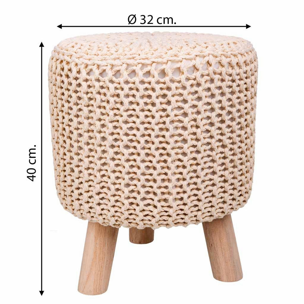 HOCKER aus Holz und Baumwolle, 32x40cm - Beige, Holzwerkstoff (32/40/32cm) - Wanderlust