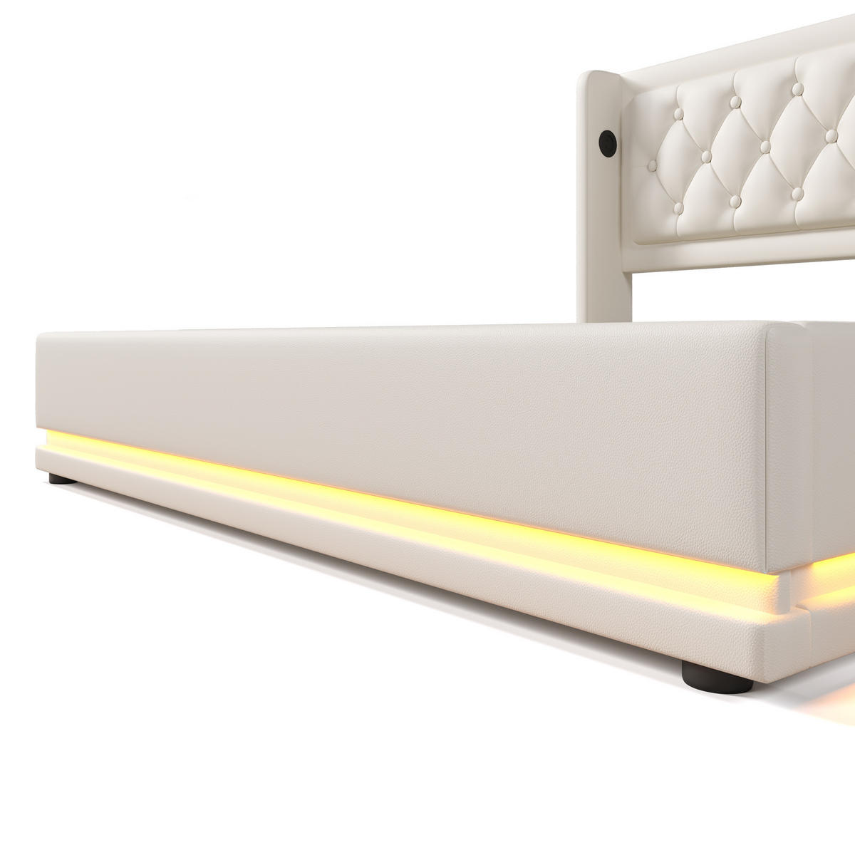 POLSTERBETT aus PU 140x200 cm in Weiß mit LED-Beleuchtung & USB-C inklusive Matratze - Weiß, Leder (140/200cm) - Modfu