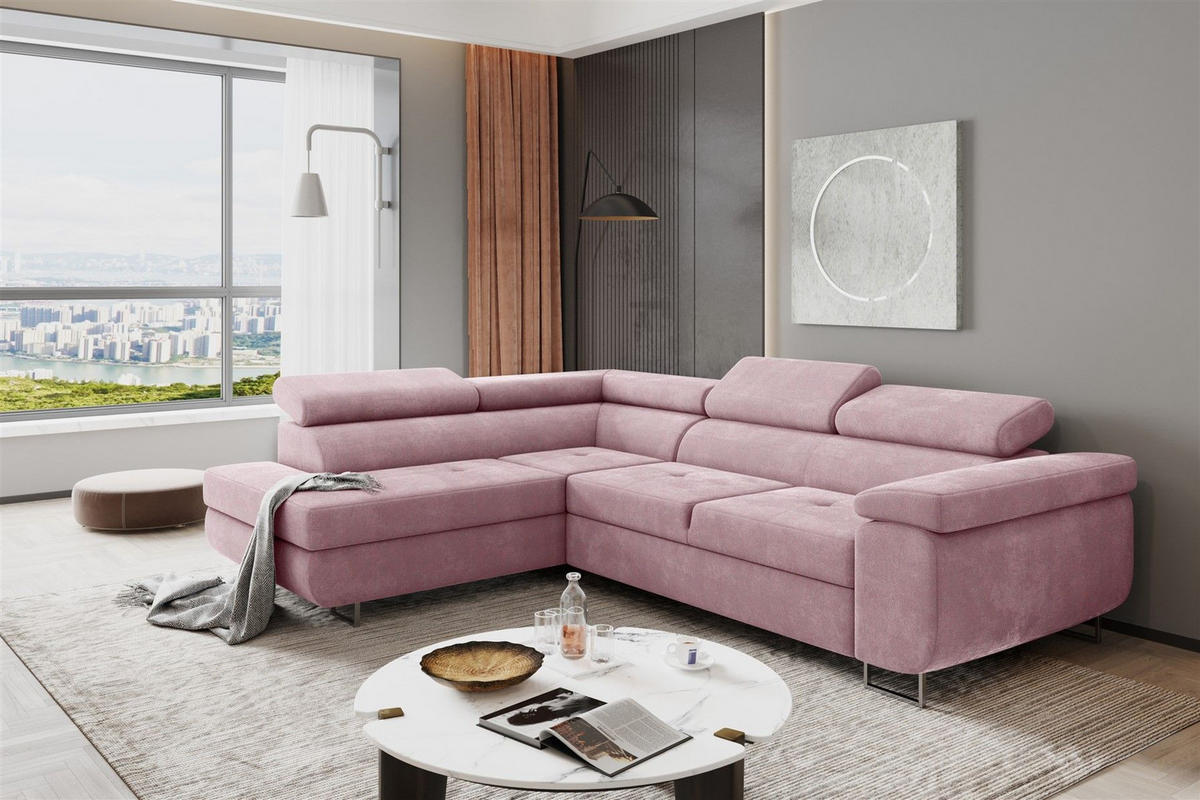 ECKSOFA Jade Mit Schlaffunktion - Rosa, Holzwerkstoff/Textil (202/275cm) - Fun Möbel