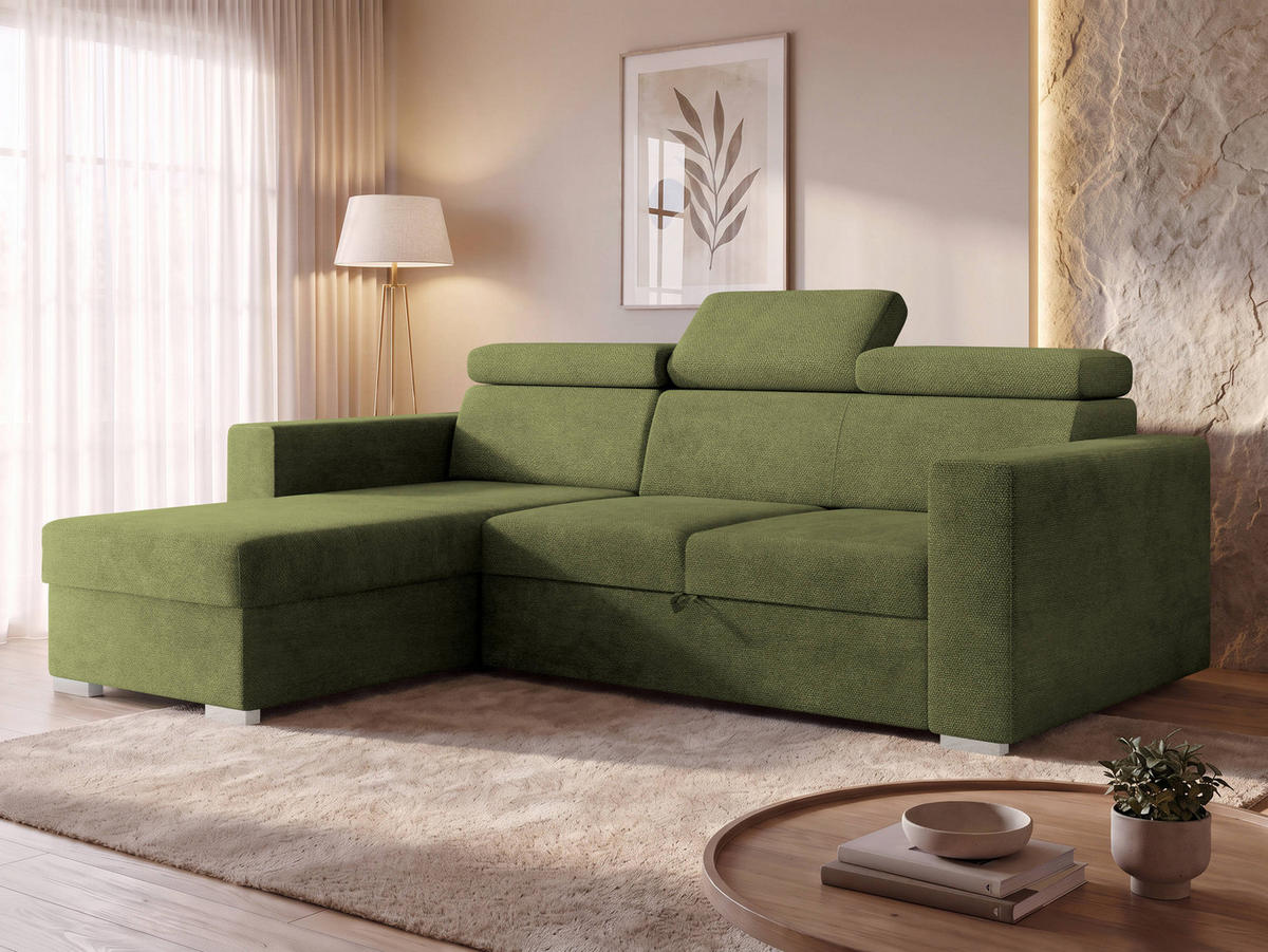 ECKSCHLAFSOFA Pedro 2rLC - Silberfarben/Grün, Holz/Kunststoff (235/170cm) - MIRJAN24