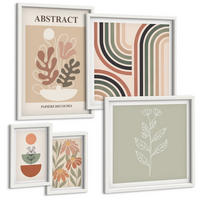 BILDER SET 5er Set - 50x50 cm & 20x30 cm & 40x60 cm Weißer Rahmen - Abstrakte Pastellpflanzen - Weiß, Kunststoff (40/60cm) - TULUP
