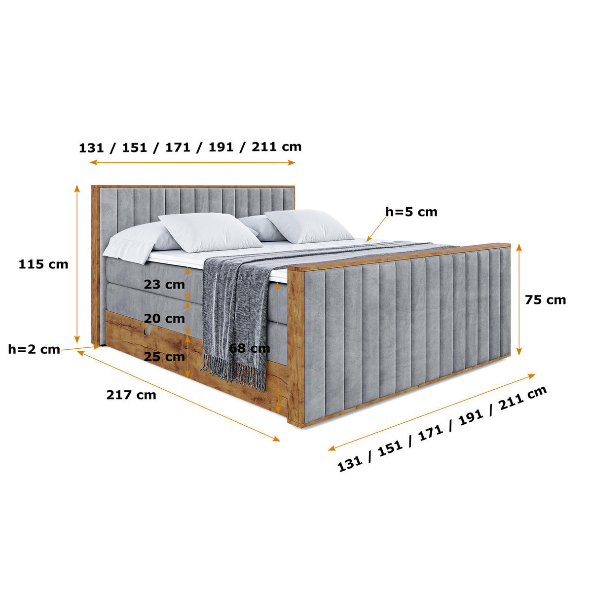 BOXSPRINGBETT mit Matratze H3|H4 und Lattenrost - LOLLI4-Z KING-180x200 - Grau Casablanca - Grau, Holzwerkstoff (180/200cm) - ALTDECOR