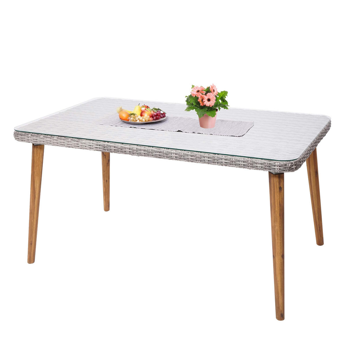 POLY-RATTAN ESSTISCH rechteck Grau, Braun - Braun/Grau, Holz (90/150/78cm) - MCW