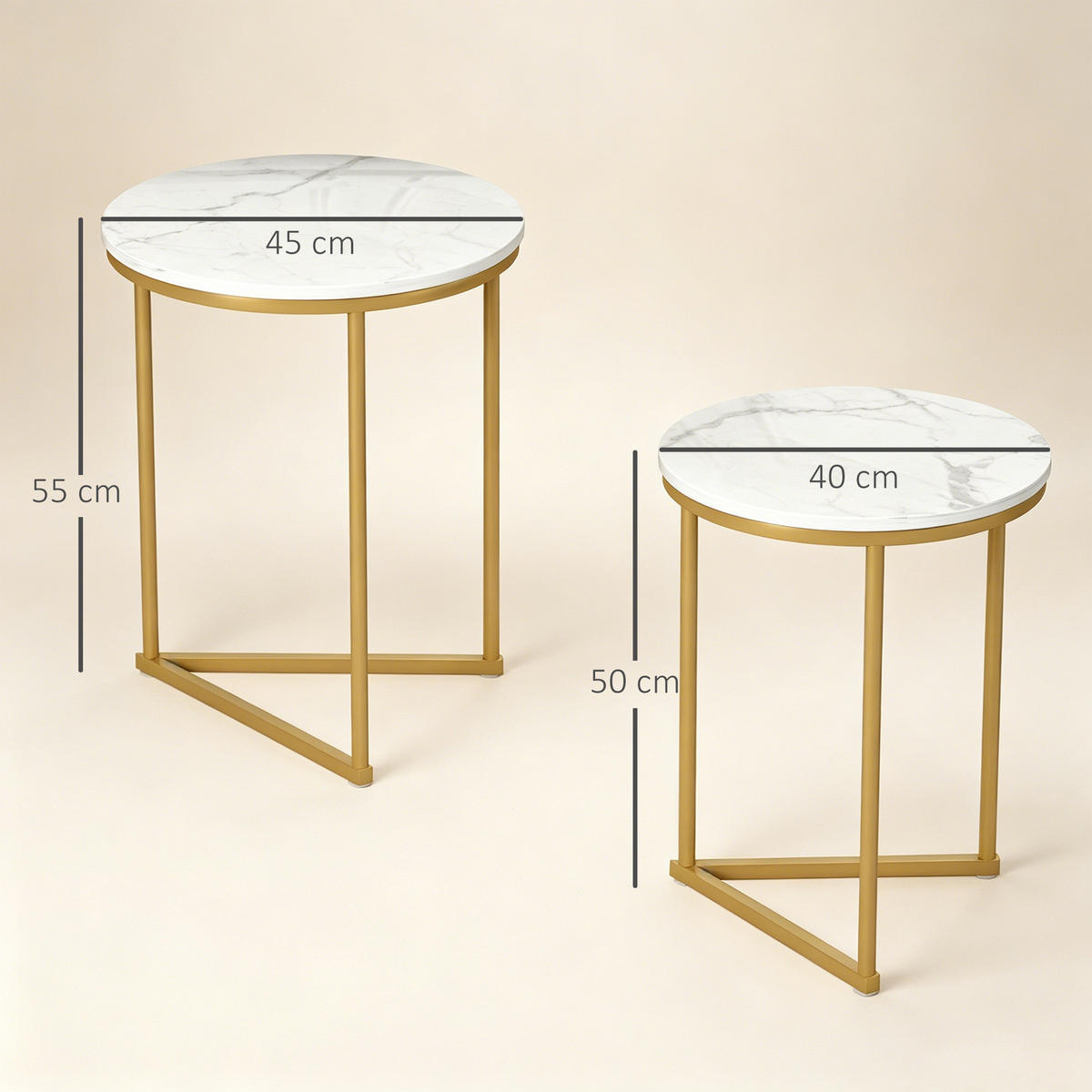 SIDOBORD, 2-set, MDF och stål, guld - Guldfärgad, Metall (45/45/55cm) - HOMCOM