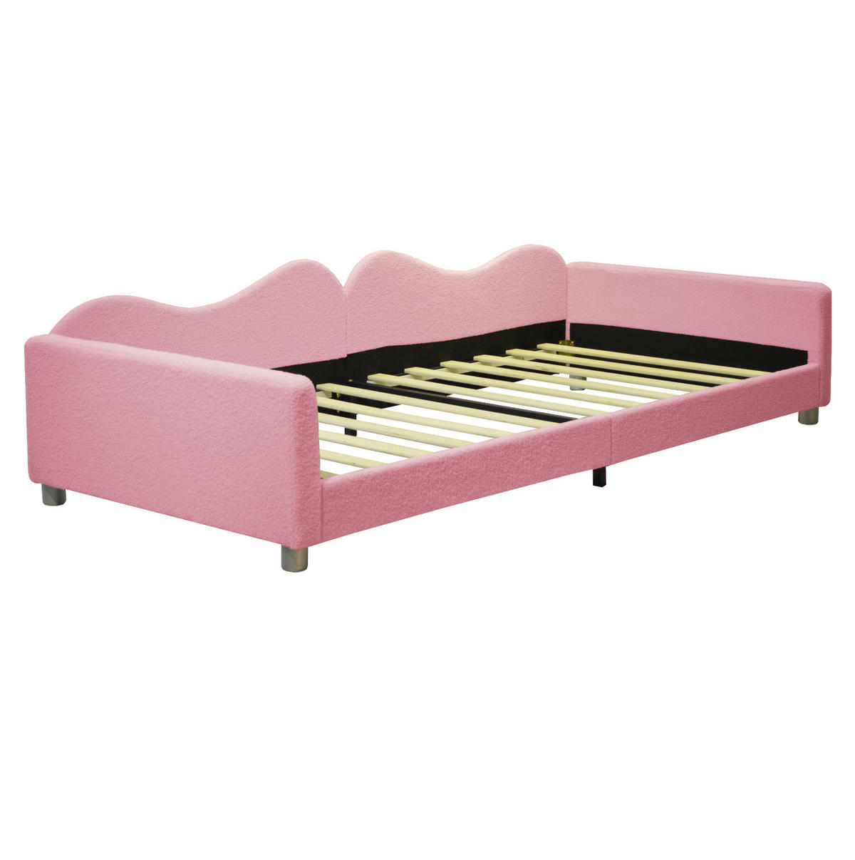 KINDERBETT 90/200 cm als Schlafsofa mit Rückenlehne, Armlehnen und Teddystoff, Rosa - Rosa, Textil (90/200cm) - Redom