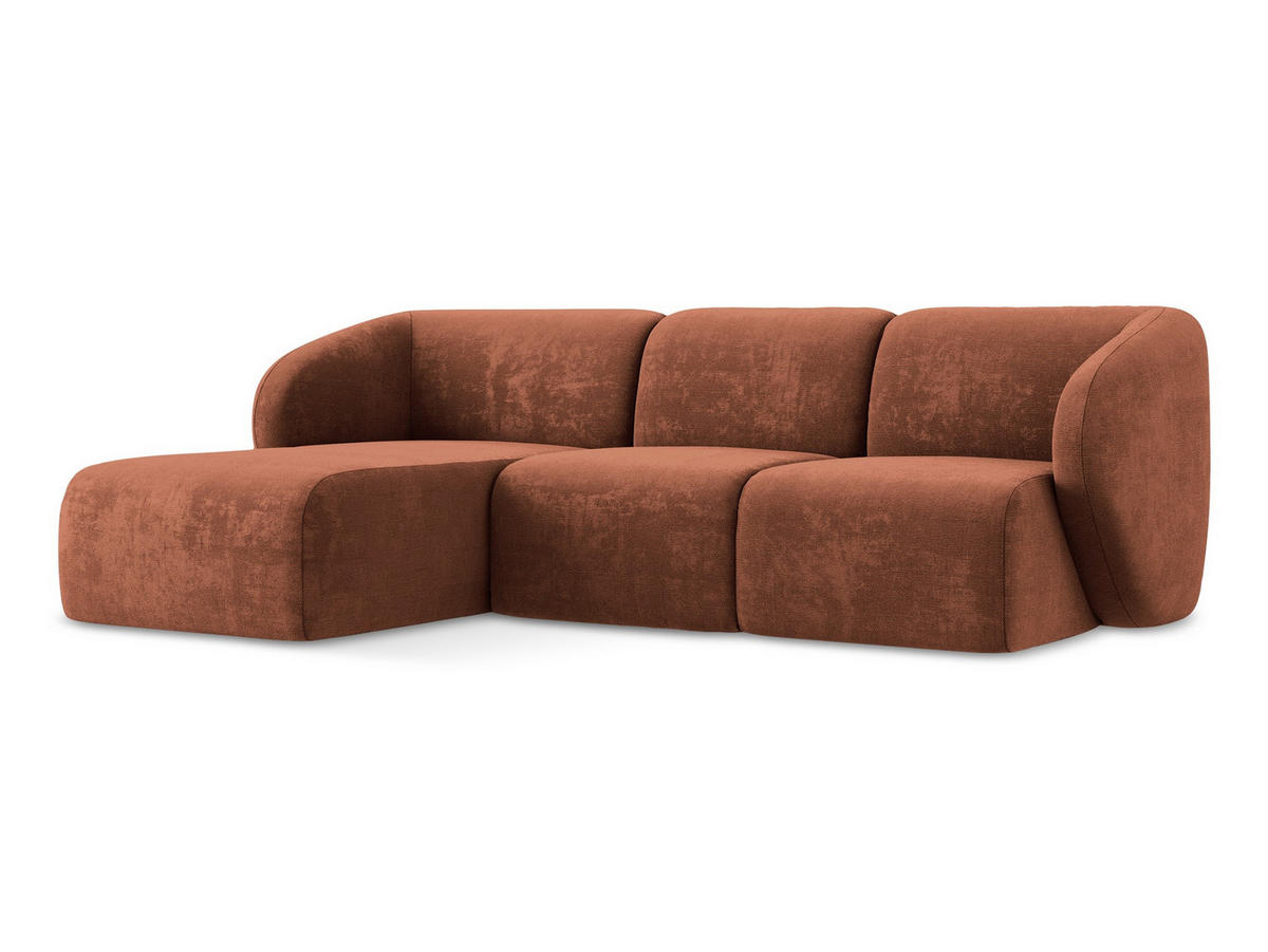 ECKSOFA Links Chenille Stoff Orange - Terracotta/Schwarz, Holzwerkstoff/Kunststoff (248/166cm) - Makamii