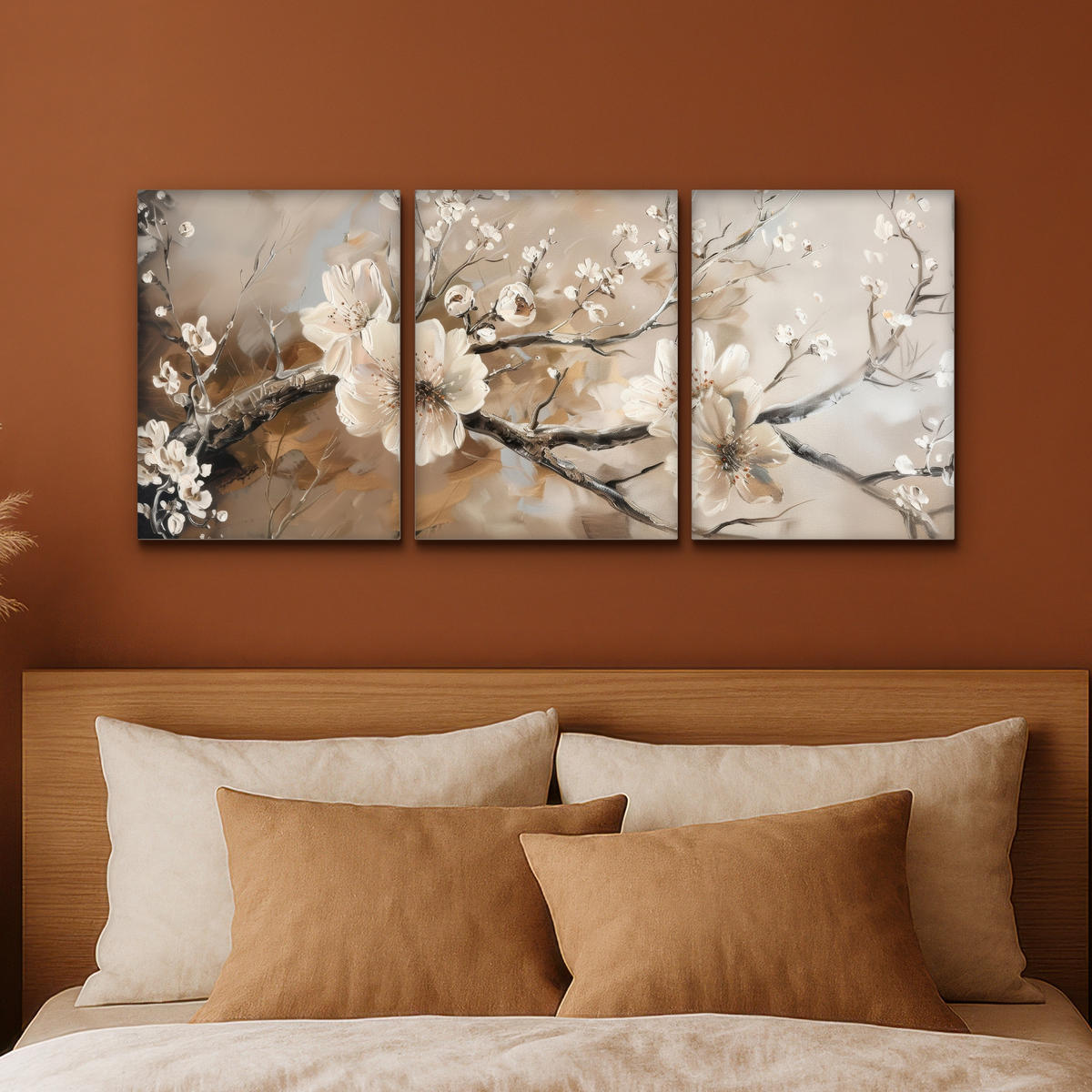 LEINWANDBILD 3er Set Blüte - Beige - Abstrakt - Blumen 90x40 cm - Hellbraun, Textil (90/40cm) - MuchoWow