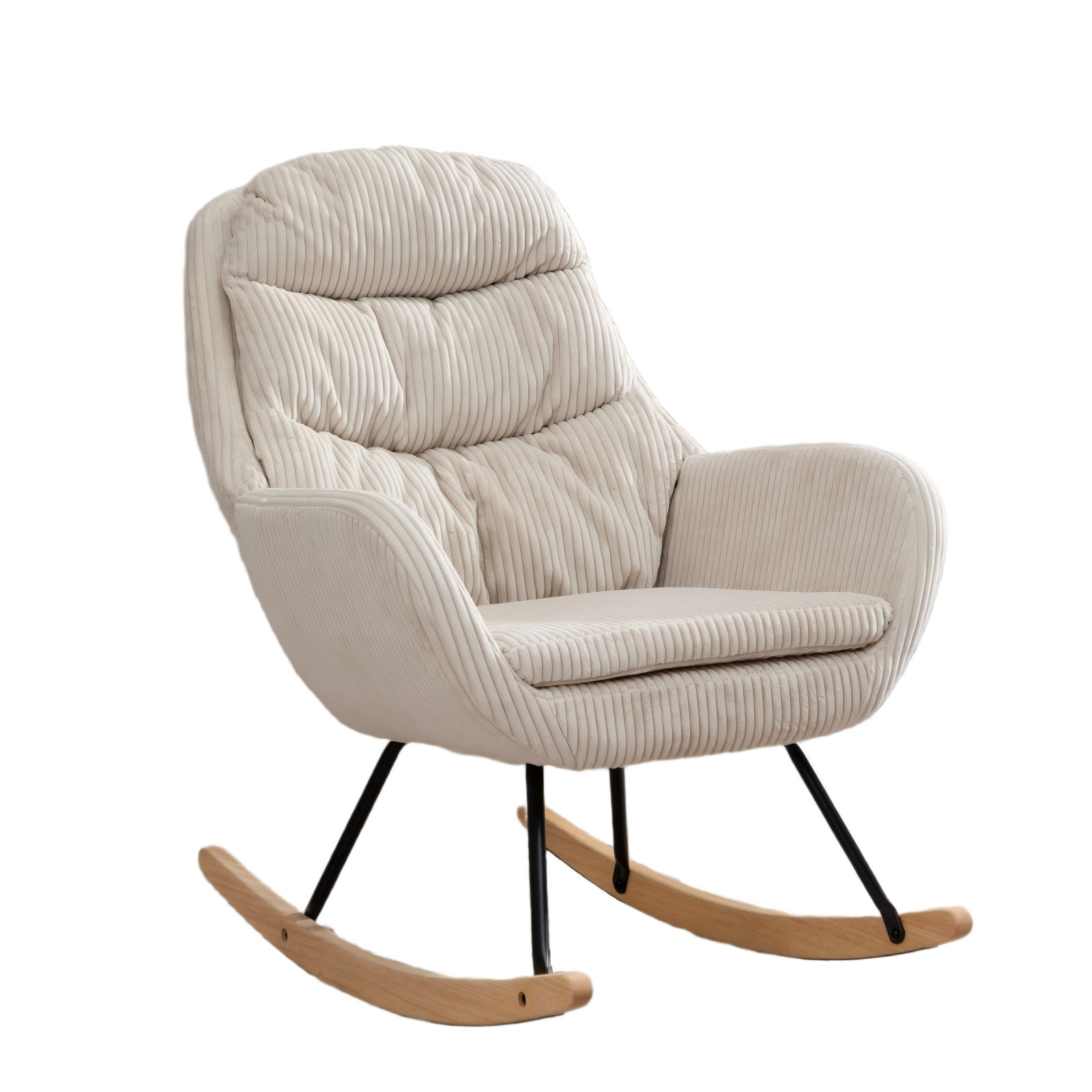 SCHAUKELSTUHL 74/94/96 cm Weiß mit Massivholzrahmen für Wohnzimmer Schlafzimmer Balkon - Weiß, Textil (94/96/74cm) - OKWISH