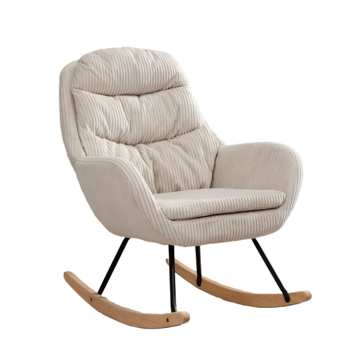 SCHAUKELSTUHL 74/94/96 cm Weiß mit Massivholzrahmen für Wohnzimmer Schlafzimmer Balkon - Weiß, Textil (94/96/74cm) - OKWISH