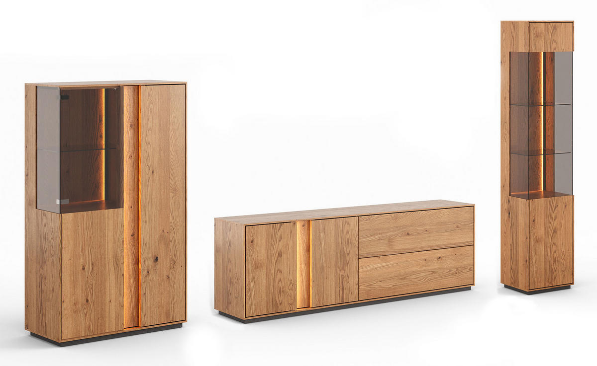 WOHNZIMMER-SET Collodi Wildeiche Natur - Sideboard 185cm - Türanschlag rechts - Wildeiche/Eichefarben, Holz (313/205/43.5cm) - Feldmann-Wohnen