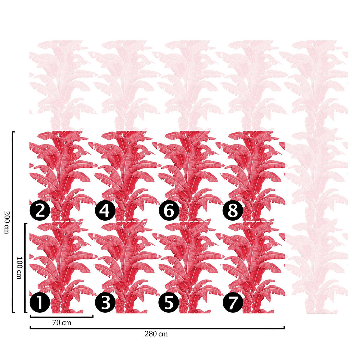 TAPETE Palmen aus echtem Papier, 200x280cm, 8 Bögen - Rot, Papier (200/280cm) - WALLPAPERS4BEGINNERS
