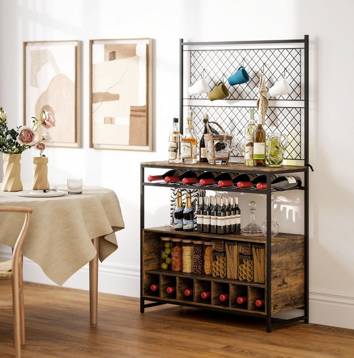 BUFFET 96,5/38/168 cm braun aus Holzwerkstoff mit Weinablage - Braun, Holz (96.5/165/38cm) - OKWISH