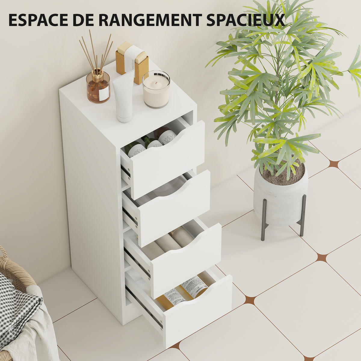 BADEZIMMERSCHRANK DE-17356 mit 4 Schubladen Weiß - Weiß, Holzwerkstoff (29/83/29cm) - ComfortXL