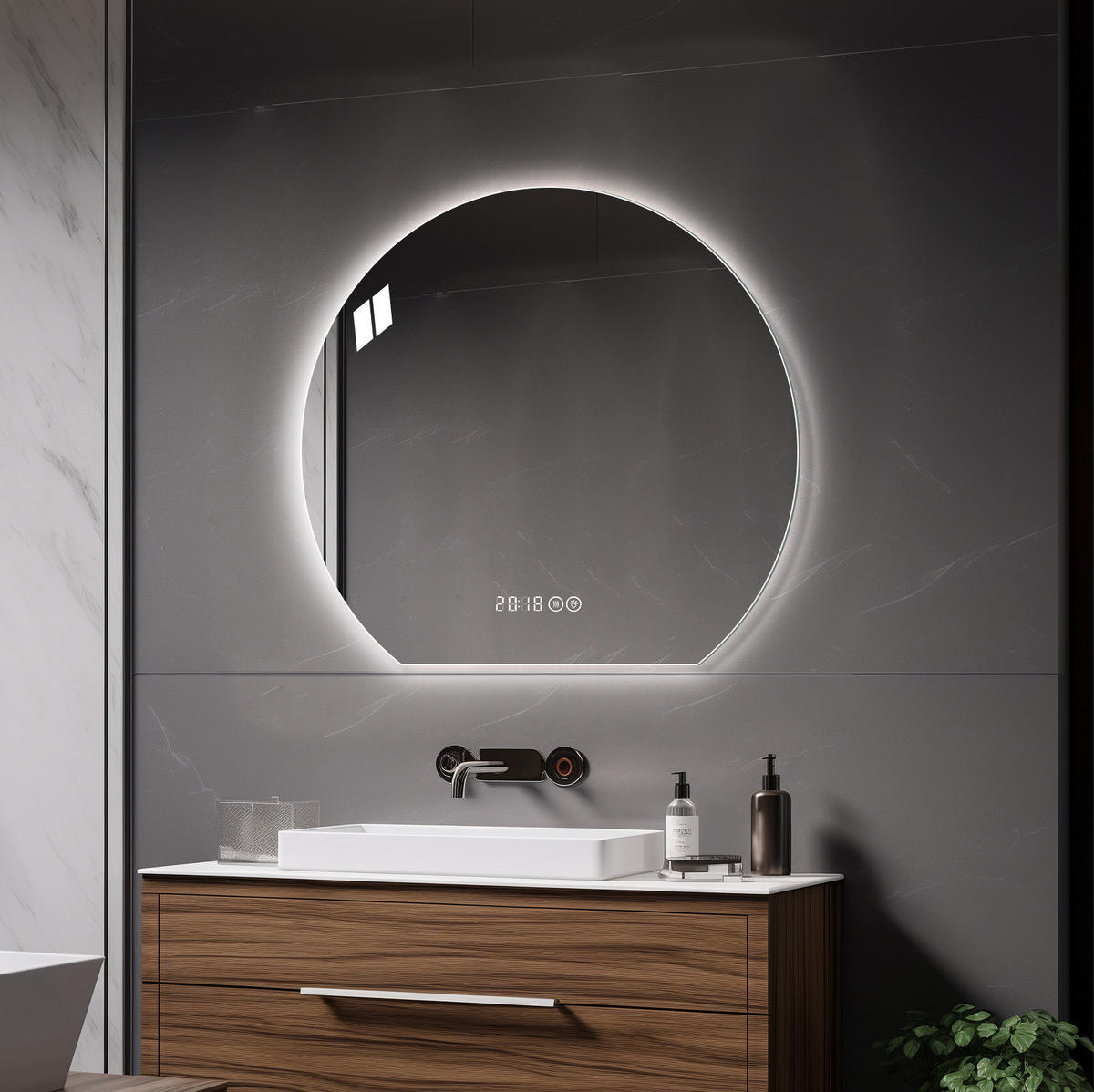 WANDSPIEGEL 72/3/80 cm silber aus Glas und Metall mit LED, Antibeschlag und Dimmfunktion - Silberfarben, Holzwerkstoff (2.5/80/72cm) - OKWISH