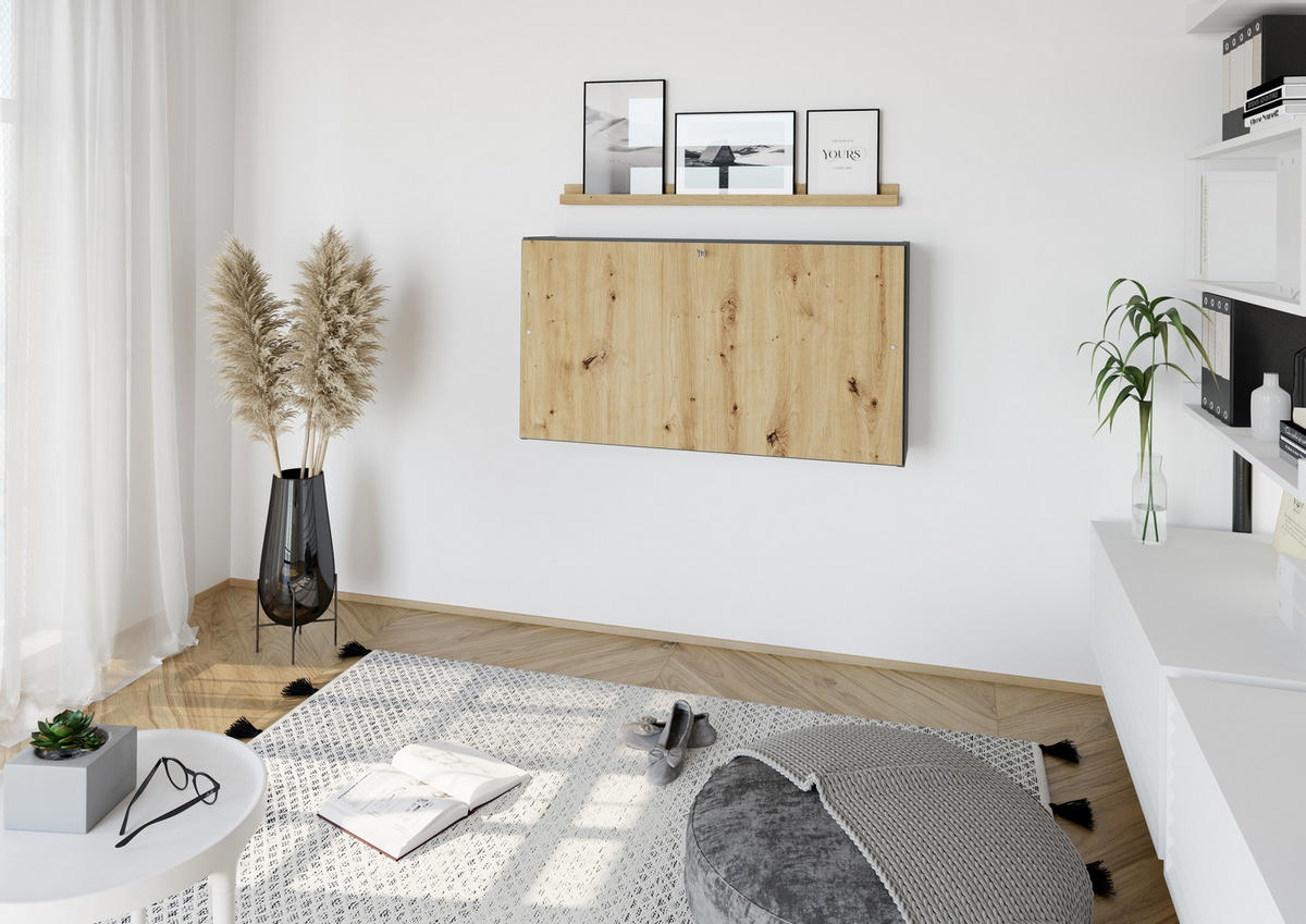 WANDSCHREIBTISCH WO 26/120/65 cm in Graphitfarben/Wildeiche - Wildeiche/Graphitfarben, Holzwerkstoff (26/120/65cm) - bümö