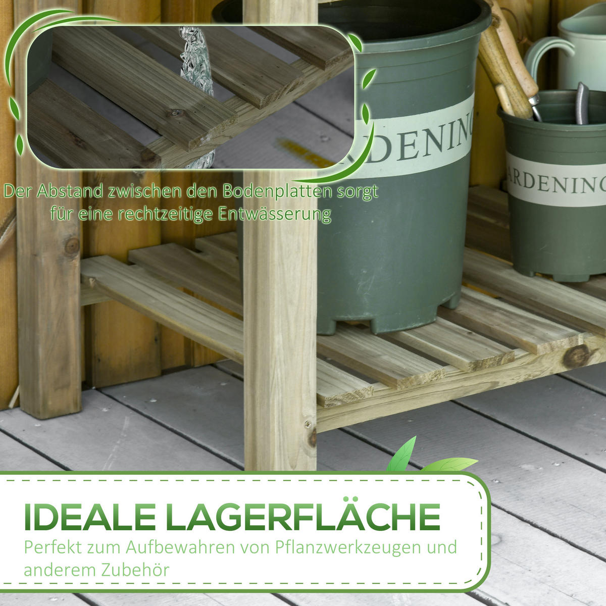 HOCHBEET mit Ablage - Grün, Holz (51/76/91cm) - Outsunny