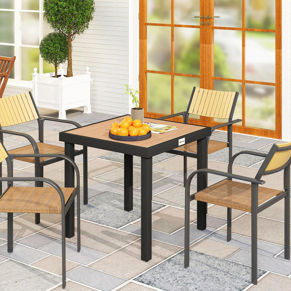 GARTENTISCH 78/78/74 cm Natur Holzwerkstoffoptik aus Aluminium mit wetterfester Tischplatte - Naturfarben, Metall (78/78/74cm) - OKWISH