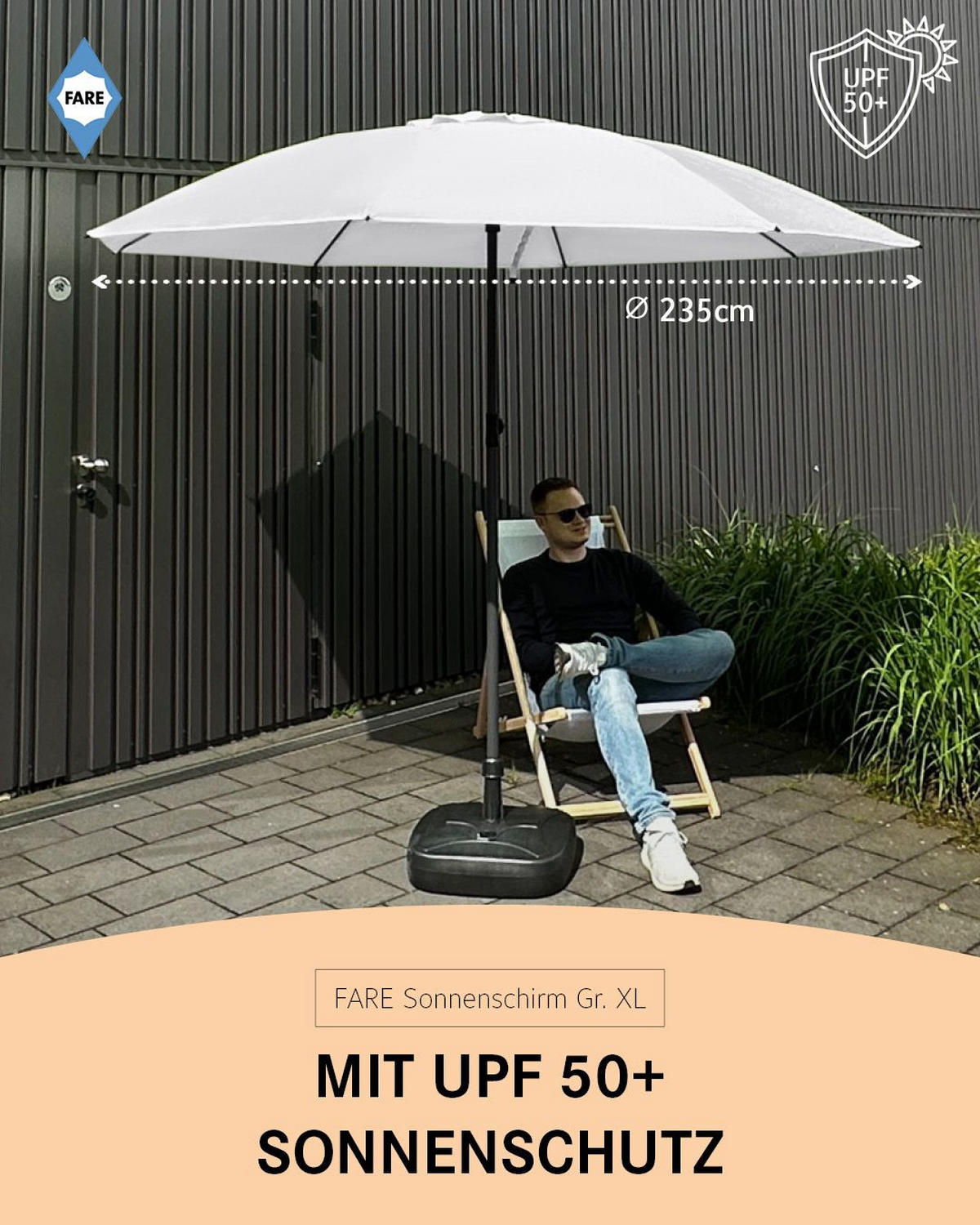 SONNENSCHIRM 235/235/144 cm - Weiß, Kunststoff (235/235cm) - FARE