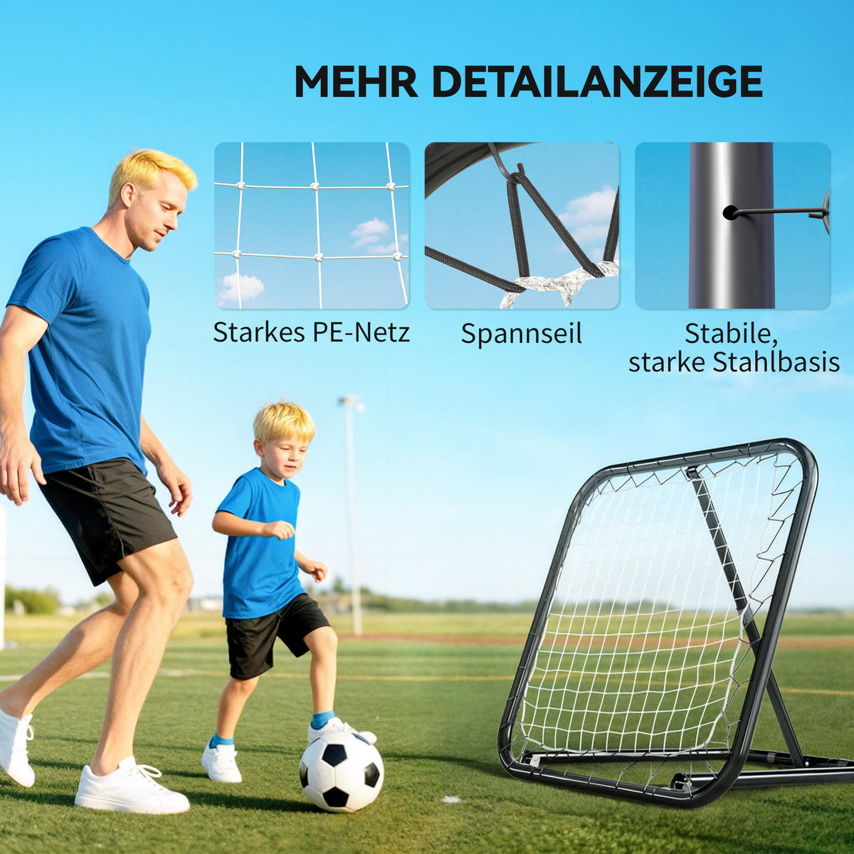 FUSSBALL Rebounder klappbar Kickback Tor Rückprallwand verstellbar Metall Schwarz - Schwarz, Metall (84/78cm) - HOMCOM