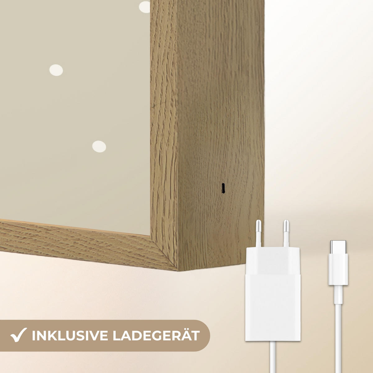 NACHTTISCHLAMPE MIT AKKU Einhorn - Weiß - Punkte 40x30 cm - Taupe, Holzwerkstoff (8/40/30cm) - OnlyWow