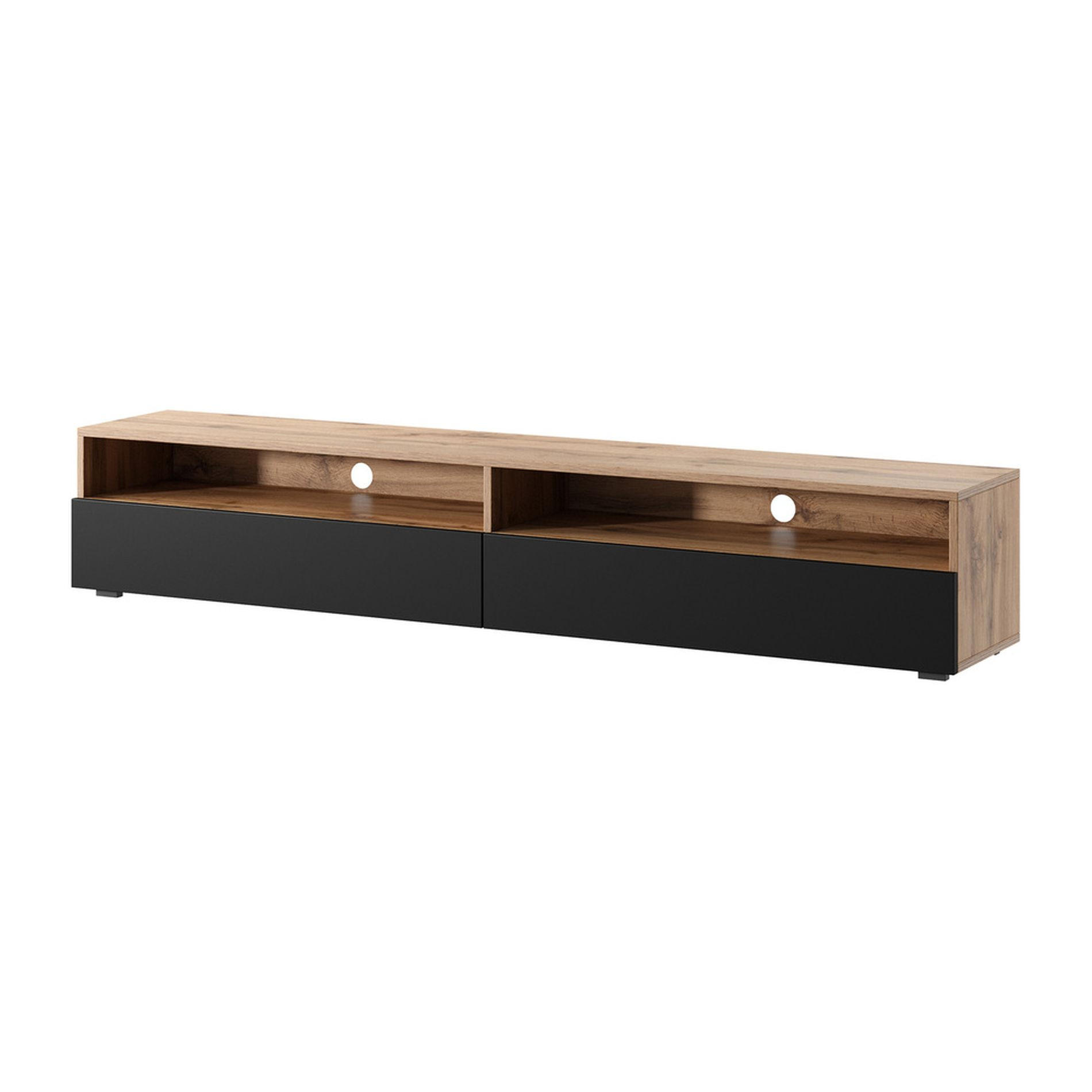 TV-LOWBOARD Rednaw mit LED Eiche/Schwarz Hochglanz 180 cm - Grau, Holzwerkstoff (180/30/31cm) - Selsey