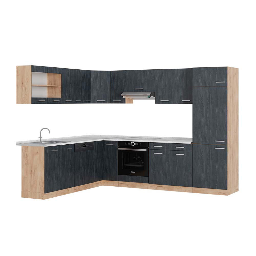 ECKKÜCHE R-Line Schwarz Beton/Goldkraft Eiche 227 x 287 cm AP Marmor - Eiche Wotan/Schwarz, Holzwerkstoff (287/81.6/60cm) - Vicco