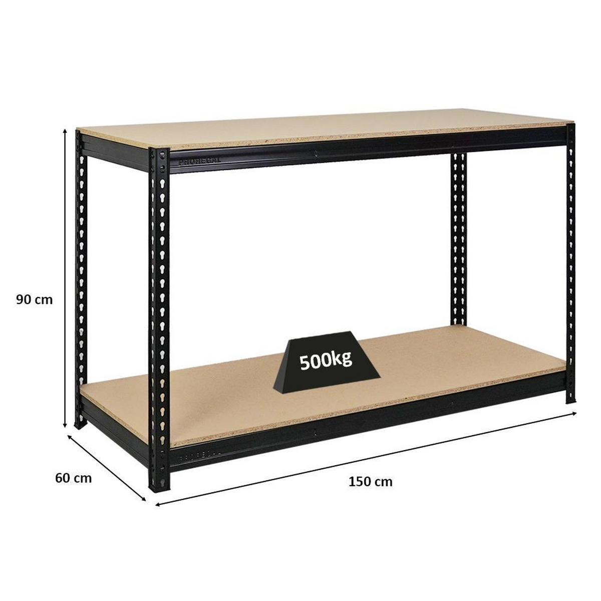 WERKBANK Strong Beast 90x150x60 cm Fachlast 500 kg Schwarz - Schwarz, Metall (150/90/60cm) - PROREGAL