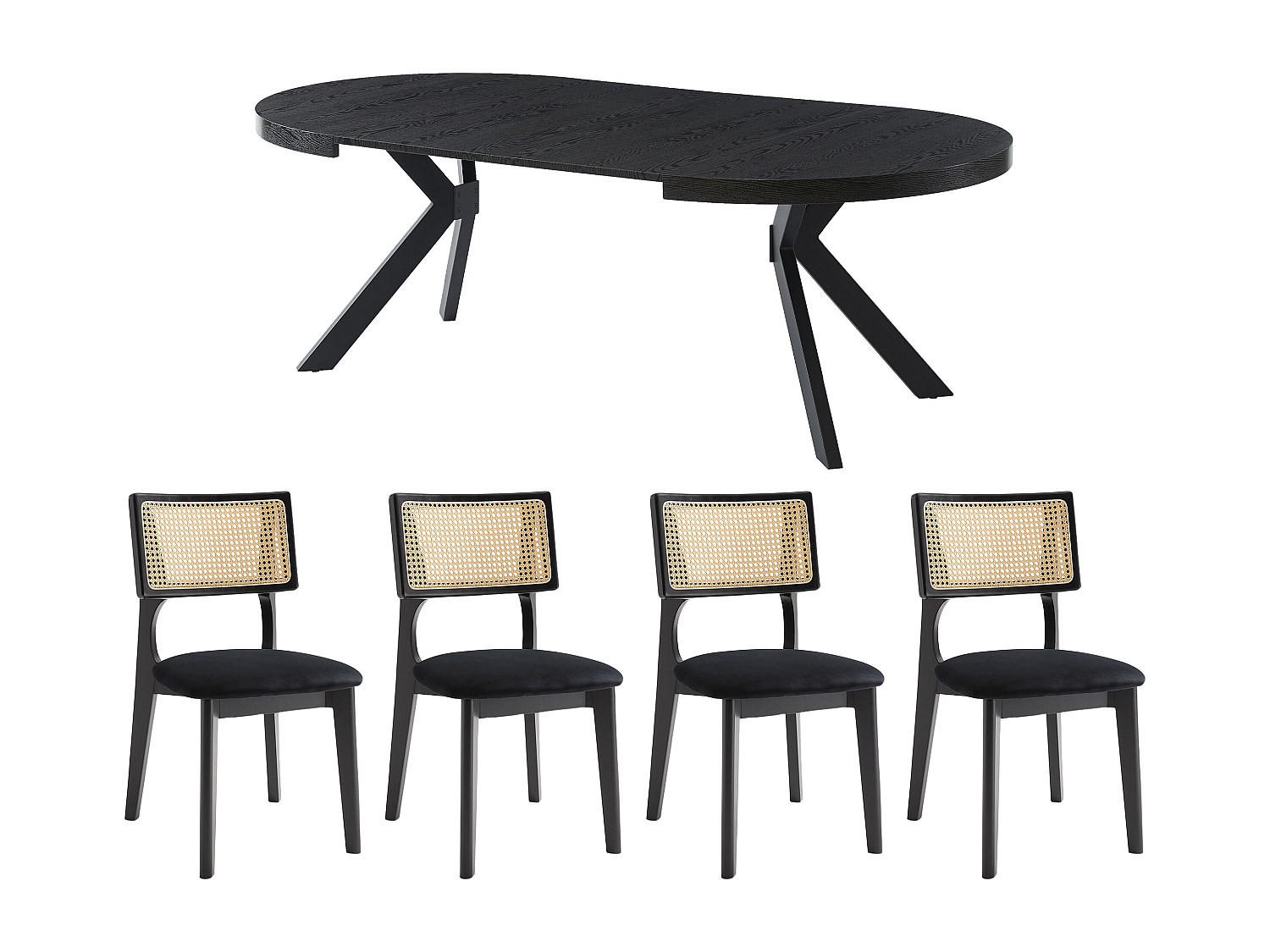 ESSGRUPPE - 4 Personen, 6 Personen, 8 Personen - holz - schwarz Komoni - Schwarz, Holz/Metall (220/76/120cm) - Vente-Unique