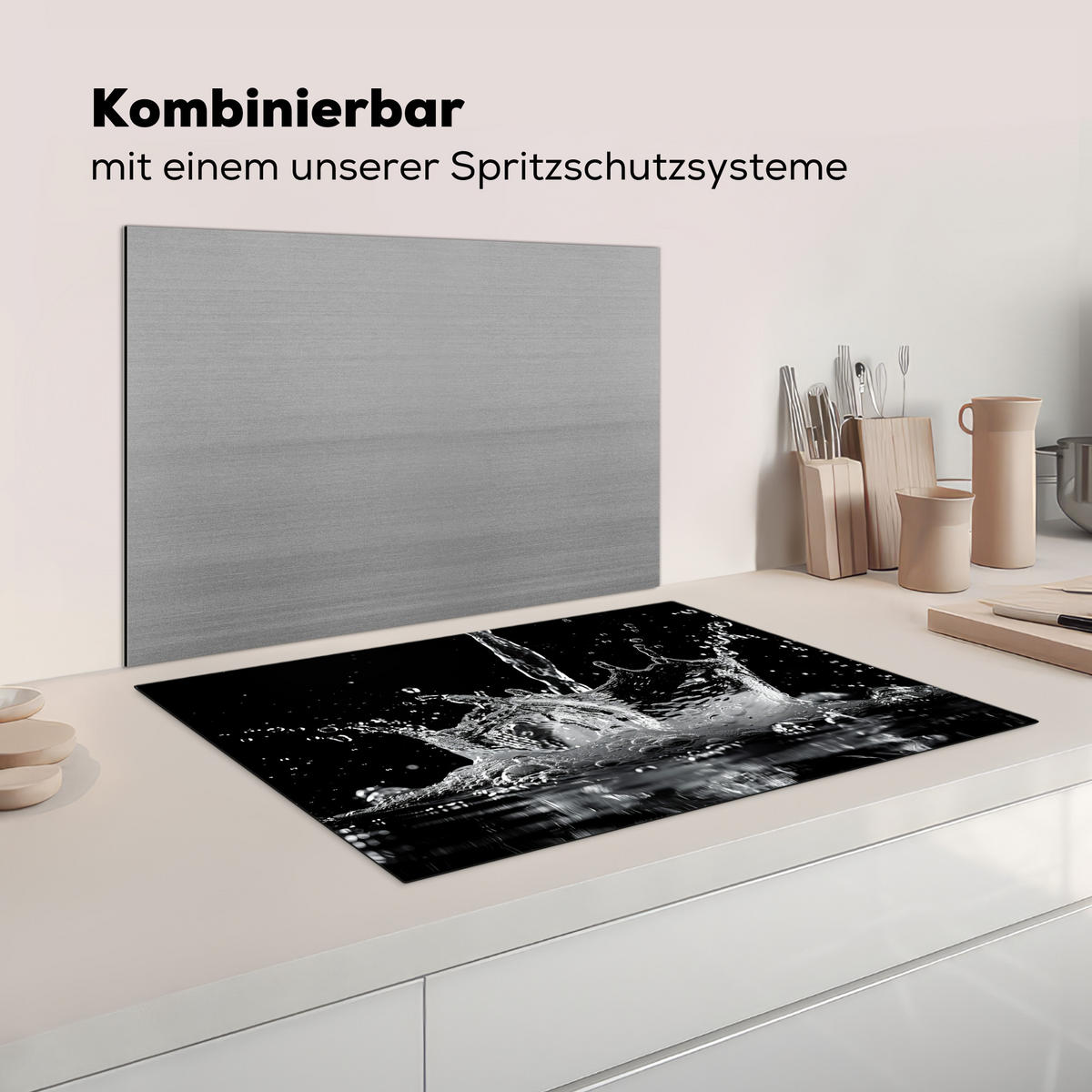 HERDABDECKPLATTE Wasser - Spritzwasser - Schwarz Induktionsmatte 77x51 cm - Schwarz, Kunststoff (77/51/0.2cm) - MuchoWow