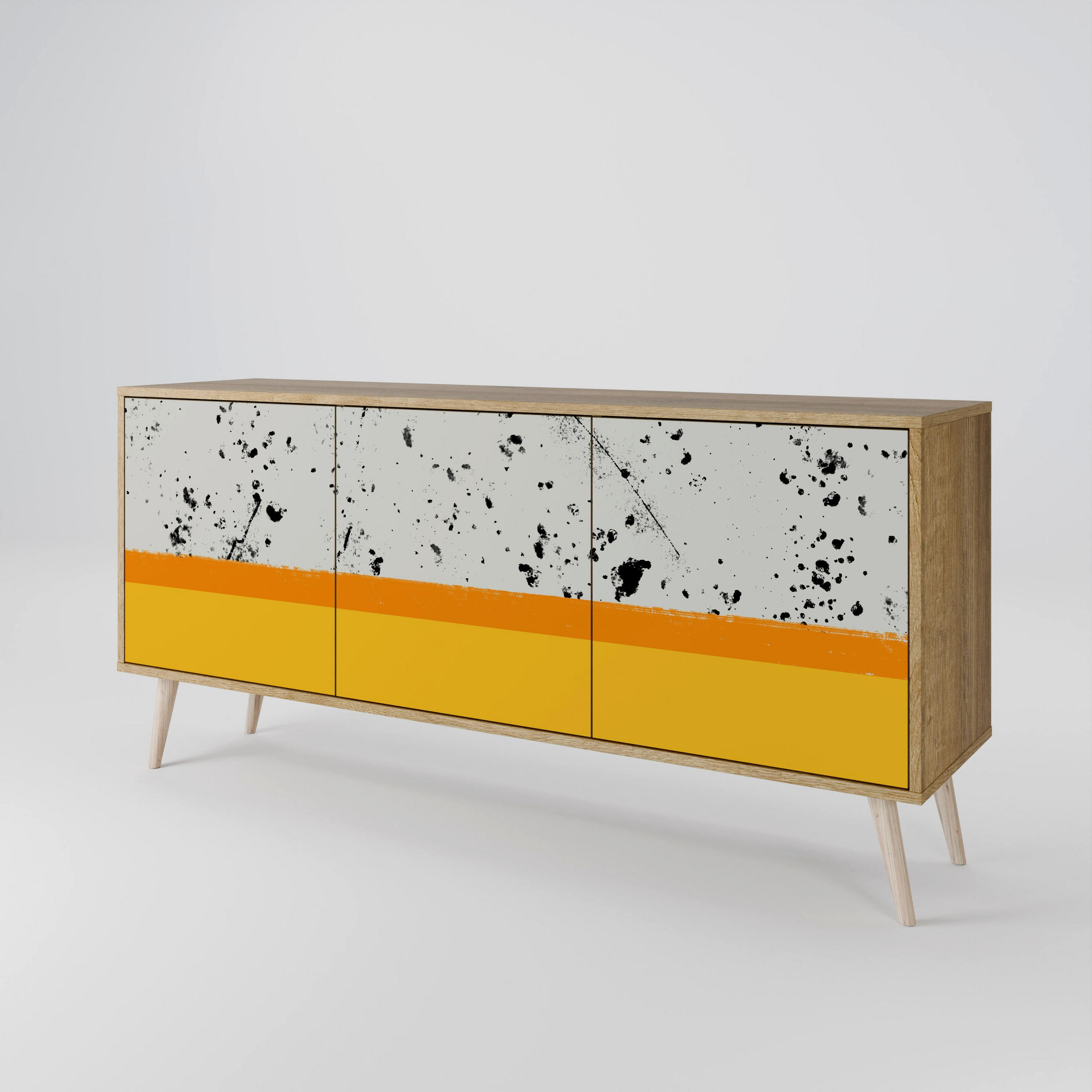 SIDEBOARD DYED BY ORANGE, Eicheneffekt, 164,5x42x77,5 cm, 3 Türen - Eichefarben/Buchefarben, Holzwerkstoff/Buchenholz (164.5/77.5/42cm) - SpaceRebels