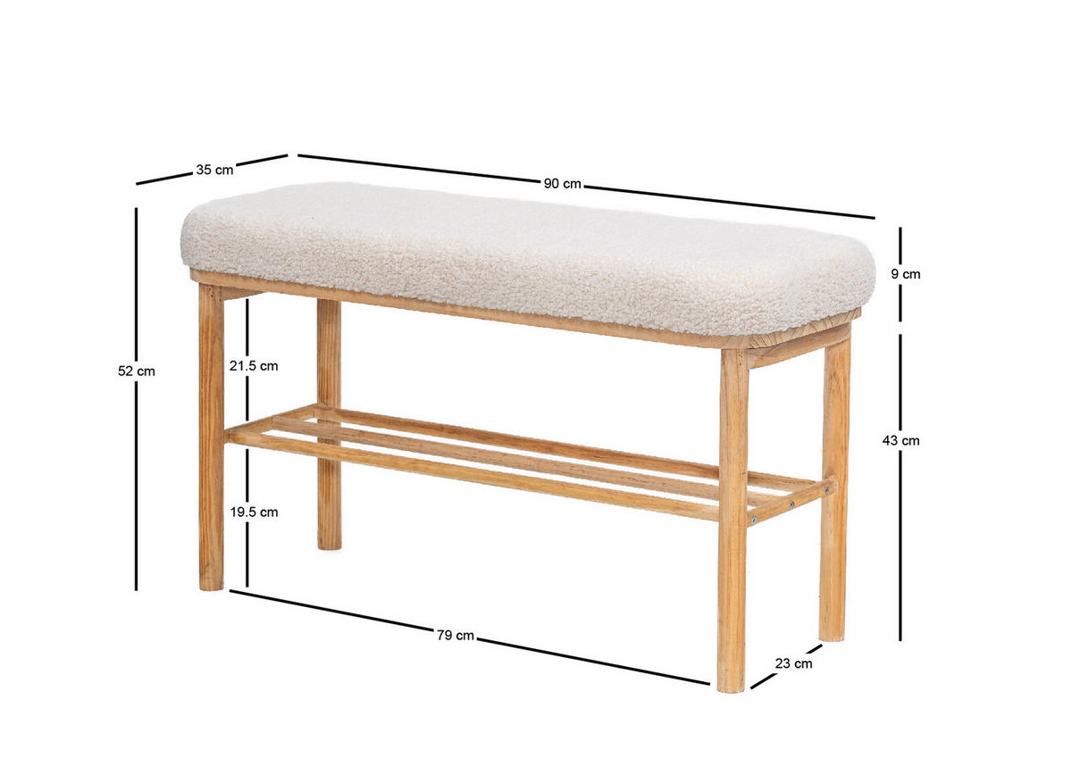 SITZBANK Rattan Weiß - Weiß, Holz (90/45.5/35cm) - Nordlys