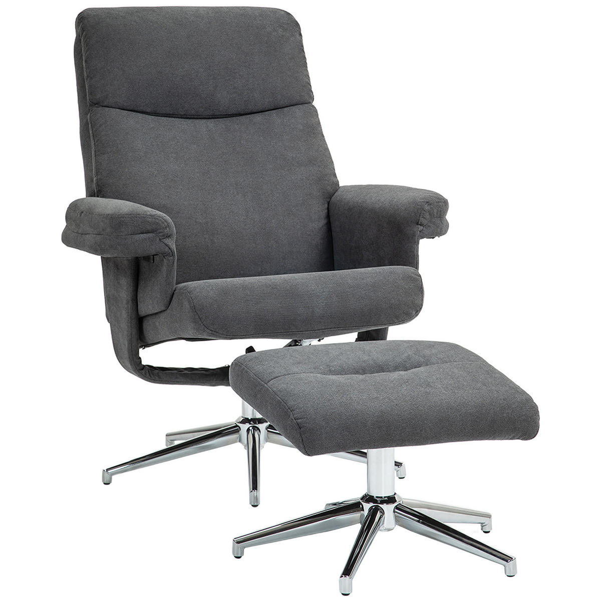 RELAXSESSEL mit Hocker, Gepolstert Fernsehsessel mit Liegefunktion, Liegesessel - Dunkelgrau, Kunststoff (78/106/85cm) - HOMCOM