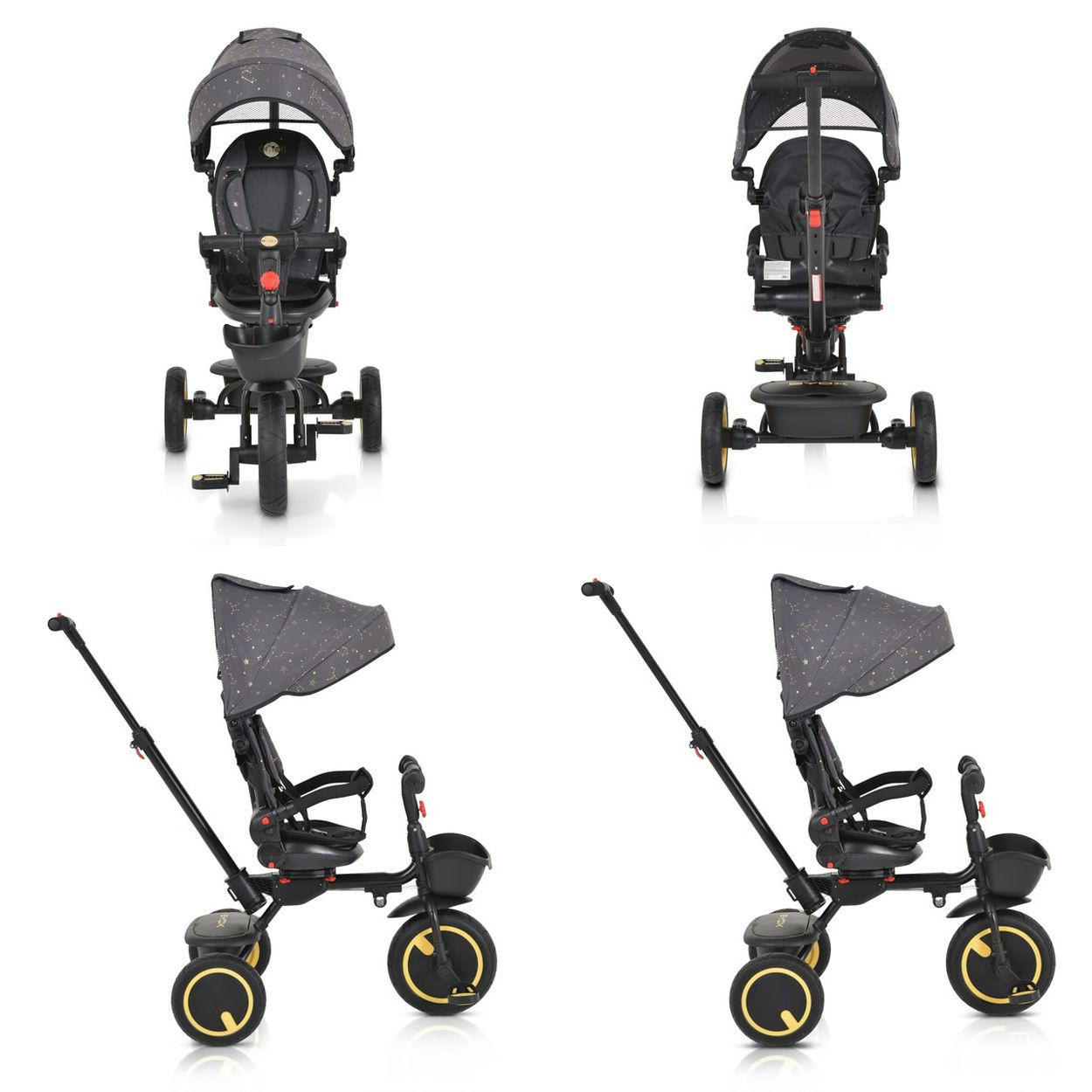 DREIRAD Orion faltbar gelb PU-Reifen, drehbarer Sitz, Schiebestange - Gelb, Metall (72/52/103cm)