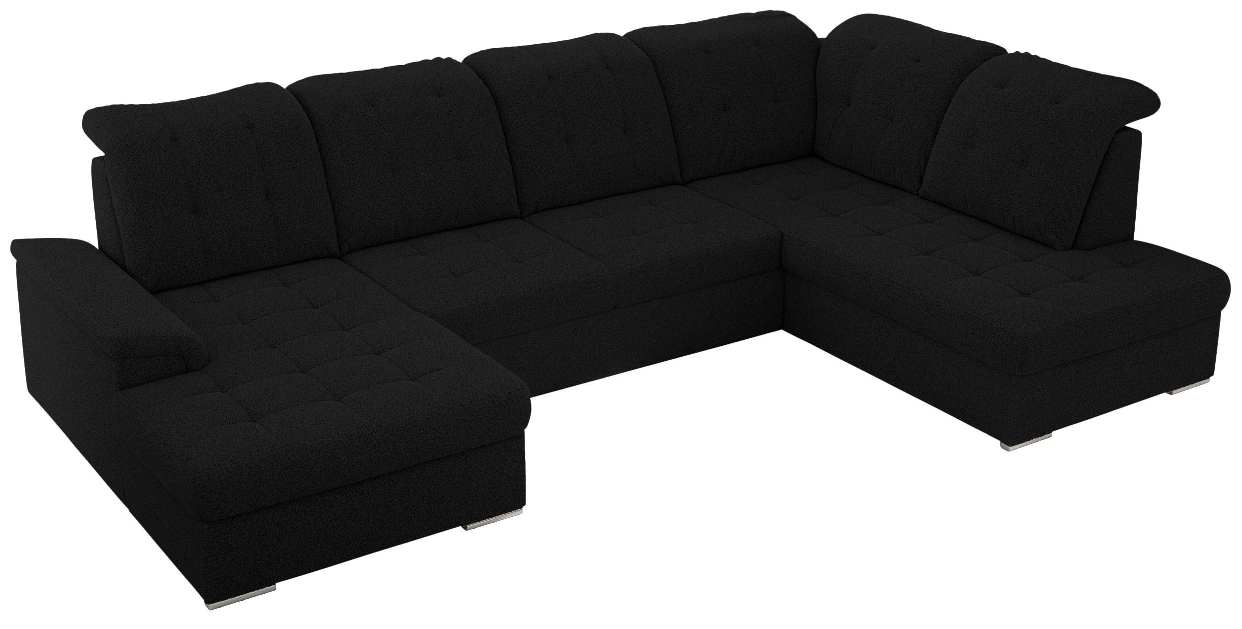 WOHNLANDSCHAFT MADRITO U - Schwarz Boucle - Rechts - Silberfarben/Schwarz, Textil/Metall (323/89/204cm) - MKS