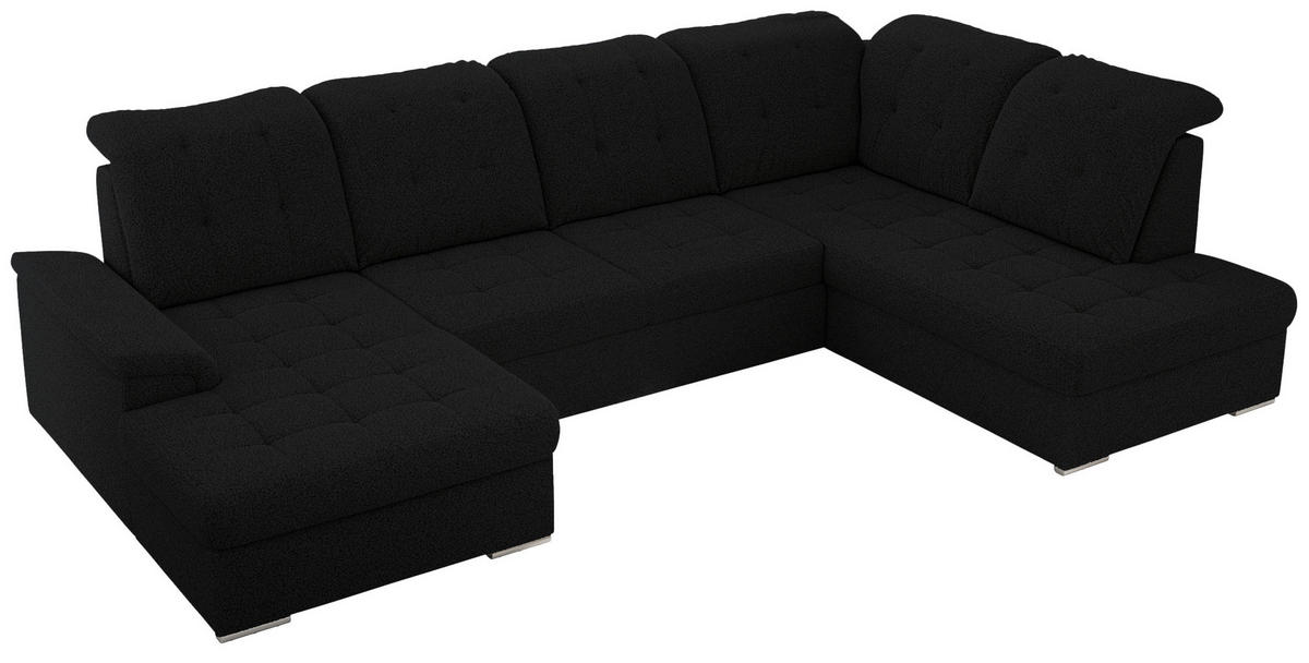 WOHNLANDSCHAFT MADRITO U - Schwarz Boucle - Rechts - Silberfarben/Schwarz, Textil/Metall (323/89/204cm) - MKS
