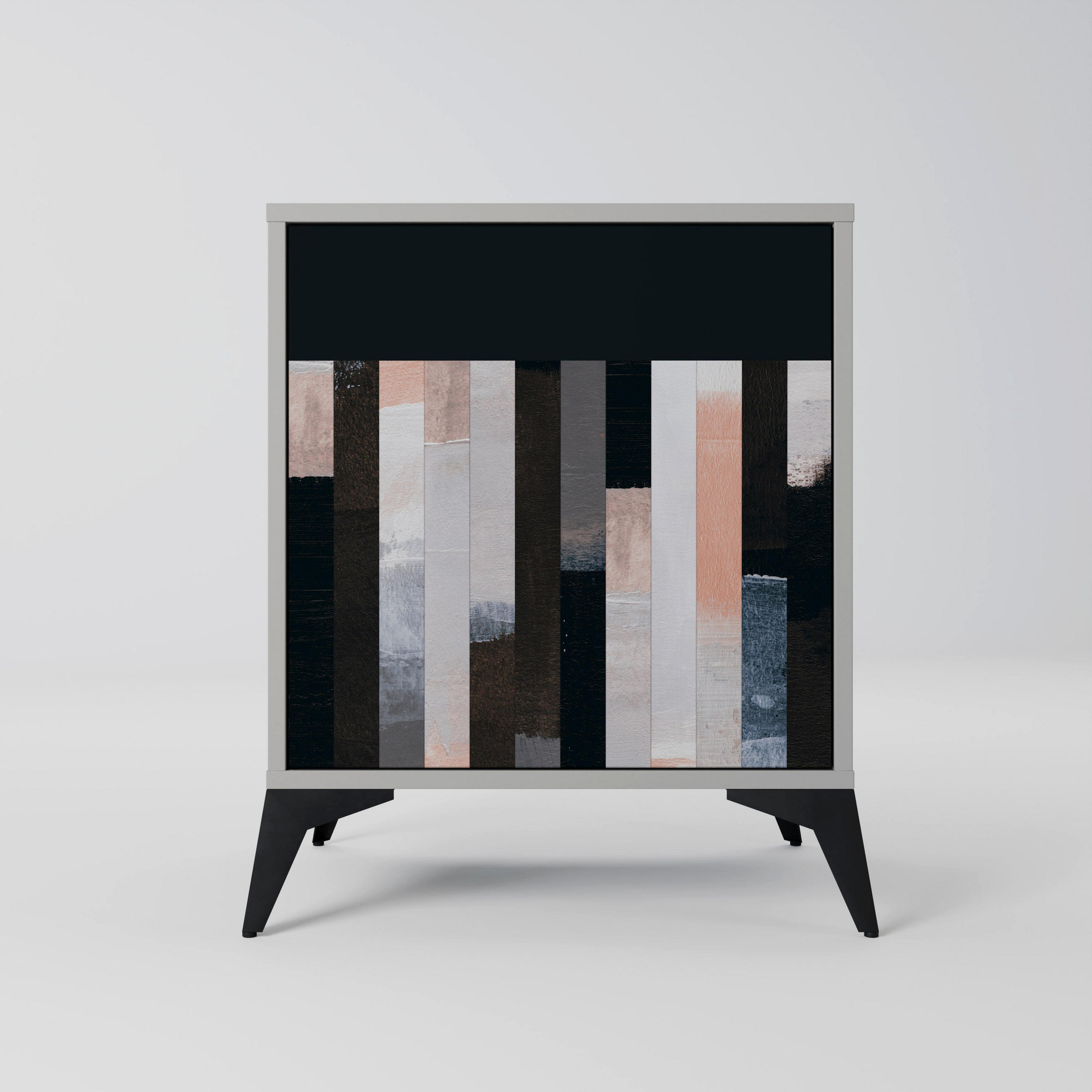 SIDEBOARD COLLAGE OF RECTANGLES, Grau, 57,5x42x70,5 cm, Schwarze Metall-Sternfüße - Multicolor/Schwarz, Holzwerkstoff/Metall (57.5/70.5/42cm) - SpaceRebels