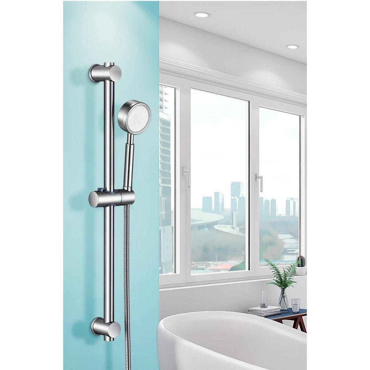 HANDBRAUSE mit Schlauch Edelstahl Wassersparend 1,5 m - Silberfarben, Metall (17.8/4.2/23.8cm)