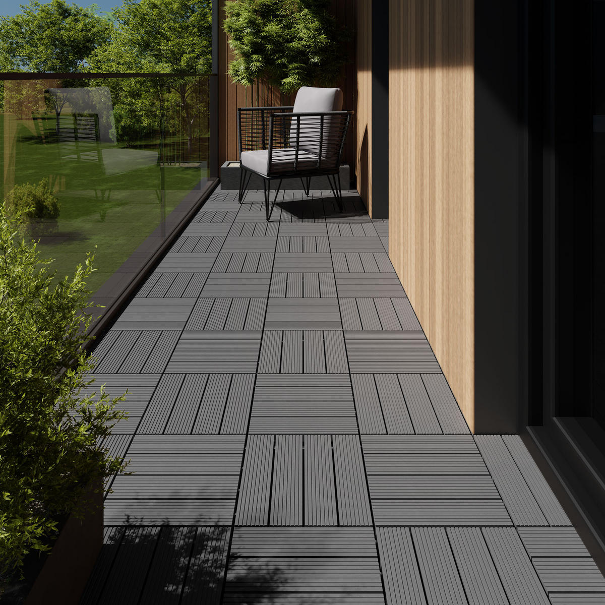 TERRASSENFLIESEN Tegulas,31 x 31 x 2,2 cm,grau - Grau, Kunststoff (31/31/2.2cm) - tectake