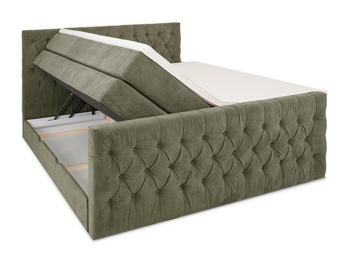 BOXSPRINGBETT London olive 160 /200 cm H3/H4 Samt - Olivgrün, Textil (160/200cm) - wonello
