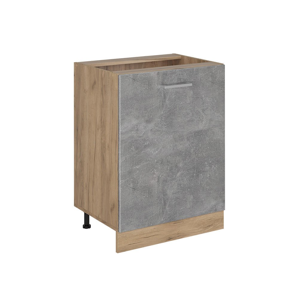SPODNÍ SKŘÍŇKA KUCHYŇSKÉ LINKY R-Line, Beton/Zlatý mocný dub, 60 cm s 1 dveřmi bez pracovní desky - šedá/barva dubu, kompozitní dřevo (60/81.6/46cm) - Vicco