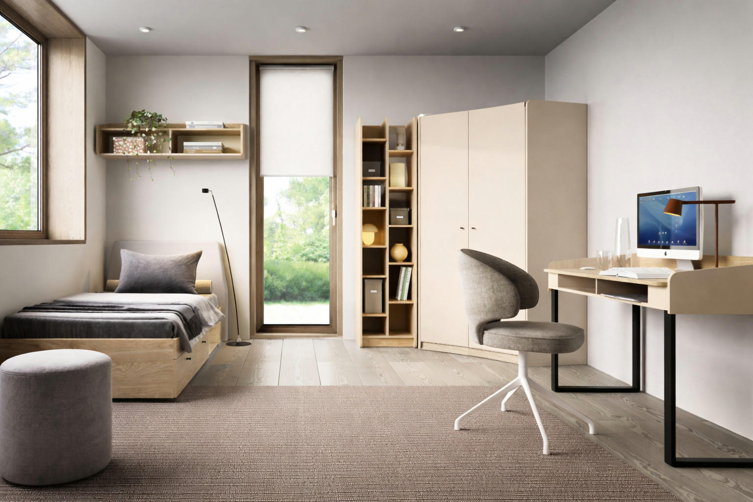 JUGENDZIMMER Ara in Sand und Eiche 6 teilig mit Eckkleiderschrank - Sandfarben/Eichefarben, Holzwerkstoff (80/200/120cm)