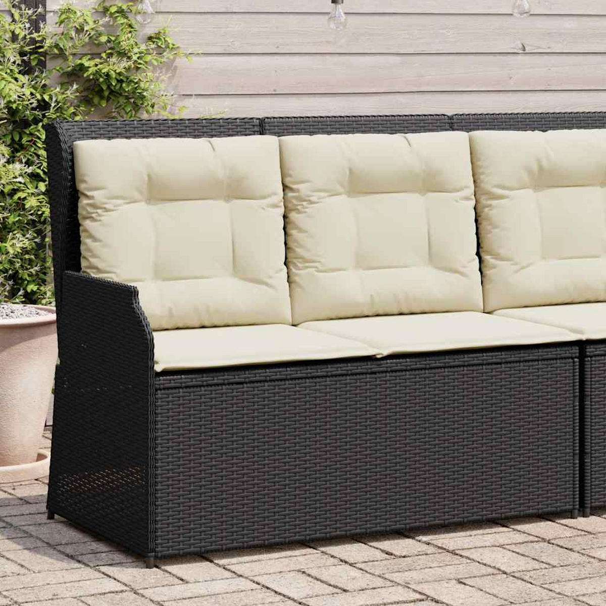 GARTENBANK Verstellbar mit Kissen Schwarz Poly Rattan - Schwarz, Kunststoff (67/95/110cm)