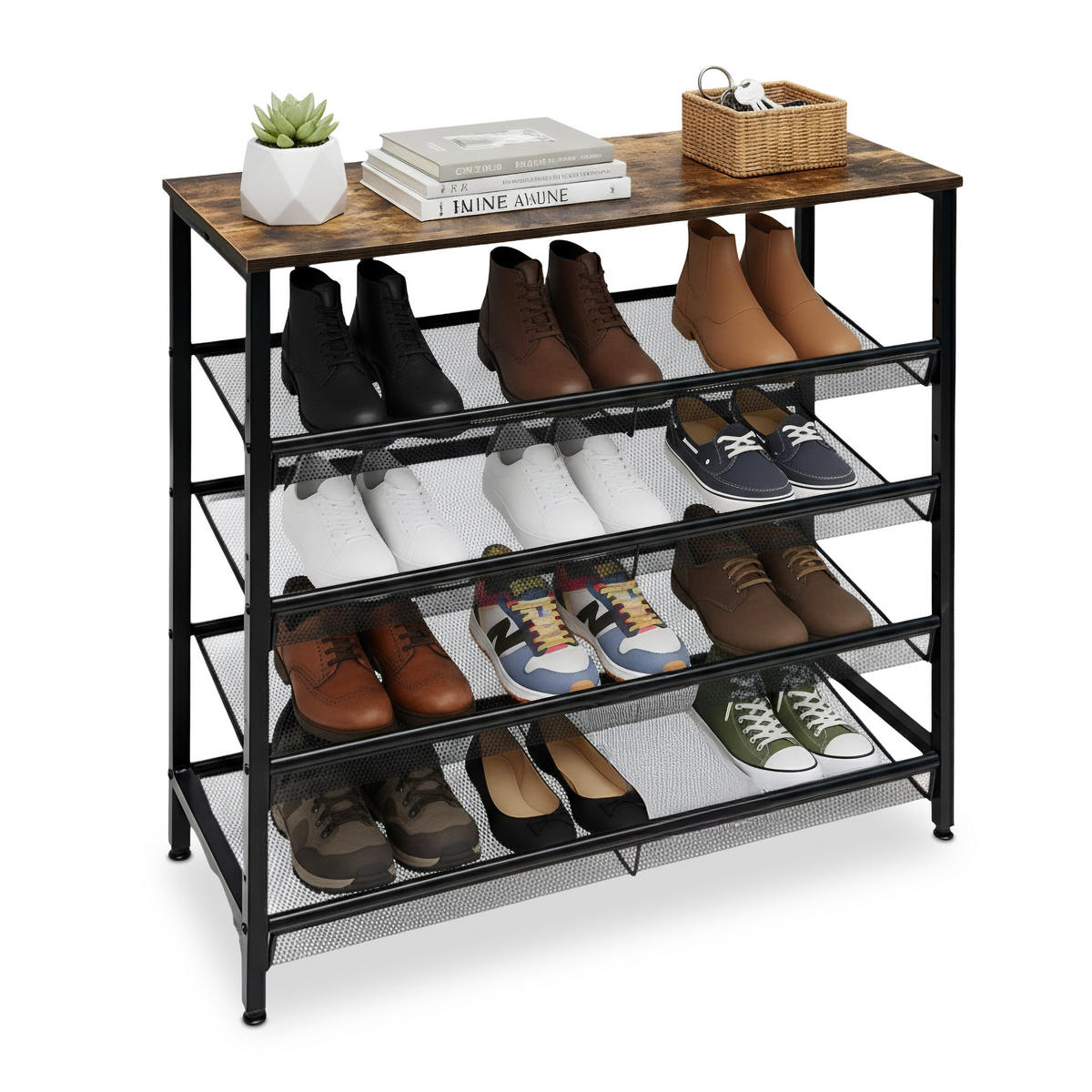 SCHUHREGAL - Schwarz, Holzwerkstoff/Metall (80/85/30cm) - Relaxdays