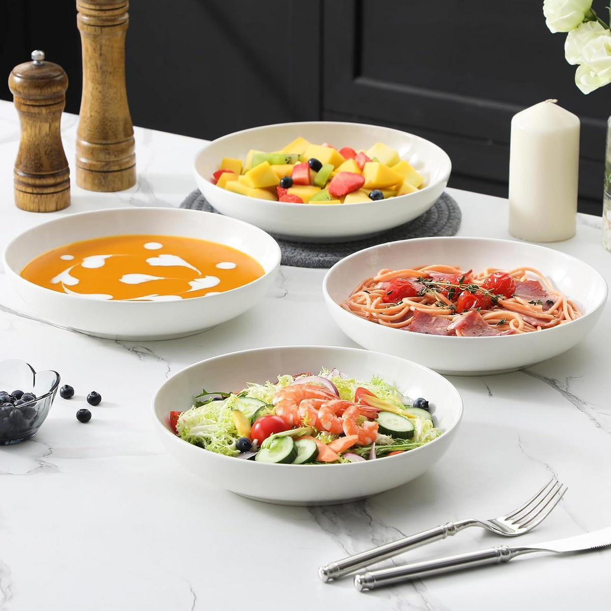SUPPENTELLER 4-teiliges Set Cremeweiß 1250ml - Weiß, Keramik (22.2/22.2/5cm)