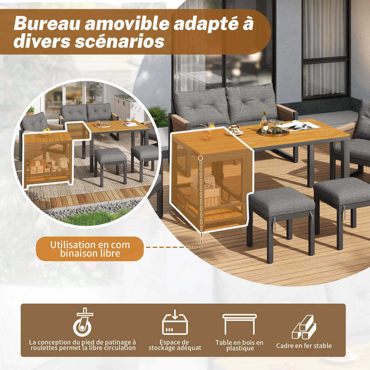 GARTENMÖBELSET Modern Grau Natur 3-tlg. - Grau, Metall - ComfortXL