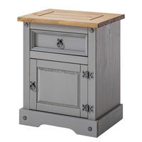 NACHTKOMMODE - Kiefer massiv - Schwarz/Kieferfarben, Holz/Metall (53/67/39cm) - home24