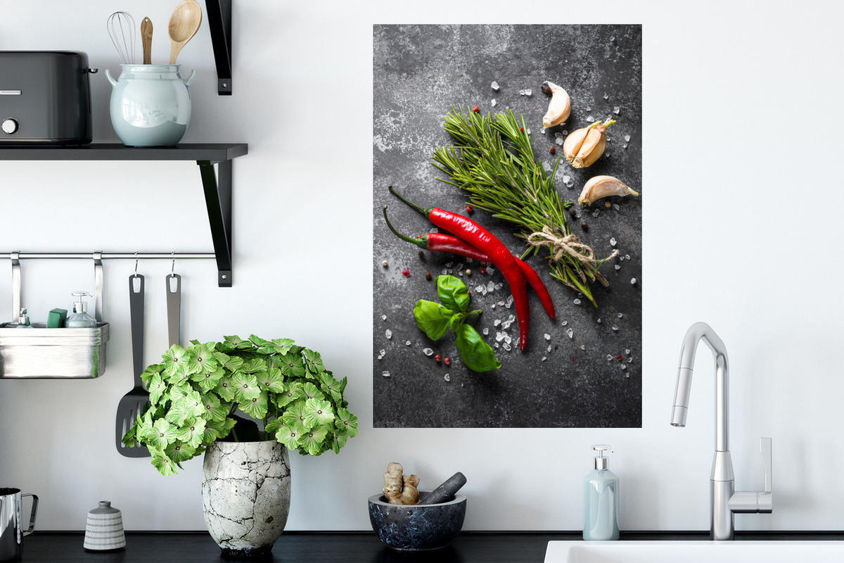 WANDTATTOO Pfeffer - Kräuter - Gewürze - Beton 40x60 cm - Dunkelgrau, Kunststoff (40/60/0.1cm) - MuchoWow