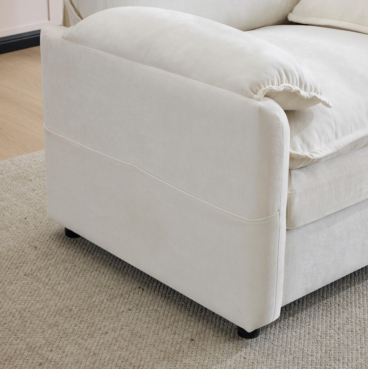 SOFA 96/92/90 cm Weiß aus Holz mit Federkern und Seitentaschen - Weiß, Holz (92/90/96cm) - OKMYHOME