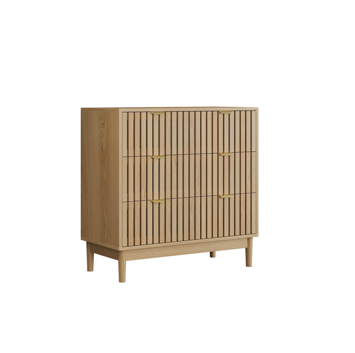 KOMMODE aus MDF und Spanplatte 80x39x80 cm Eichefarben mit 3 Schubladen und Lamellenfront - Nussbaumfarben, Holzwerkstoff (80/80/39cm) - Modfu
